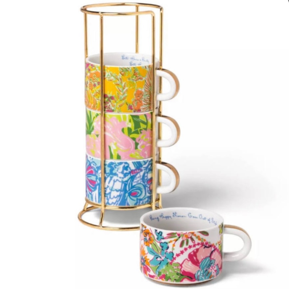 New Lilly Pulitzer x Target Porcelain Stacking Espresso Cups Set of 4 With Stand